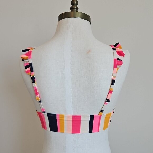 Aerie Pink and Navy Ruffled Longline Bikini Top - Picture 3 of 4